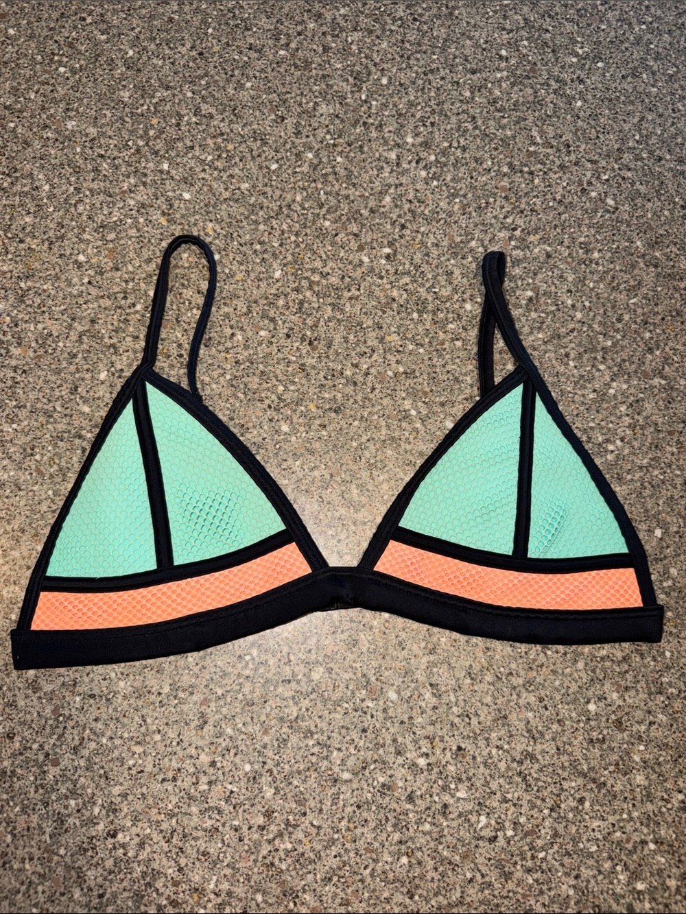 triangl swimwear Mint Green and Coral Triangle Bikini Top with Black Trim